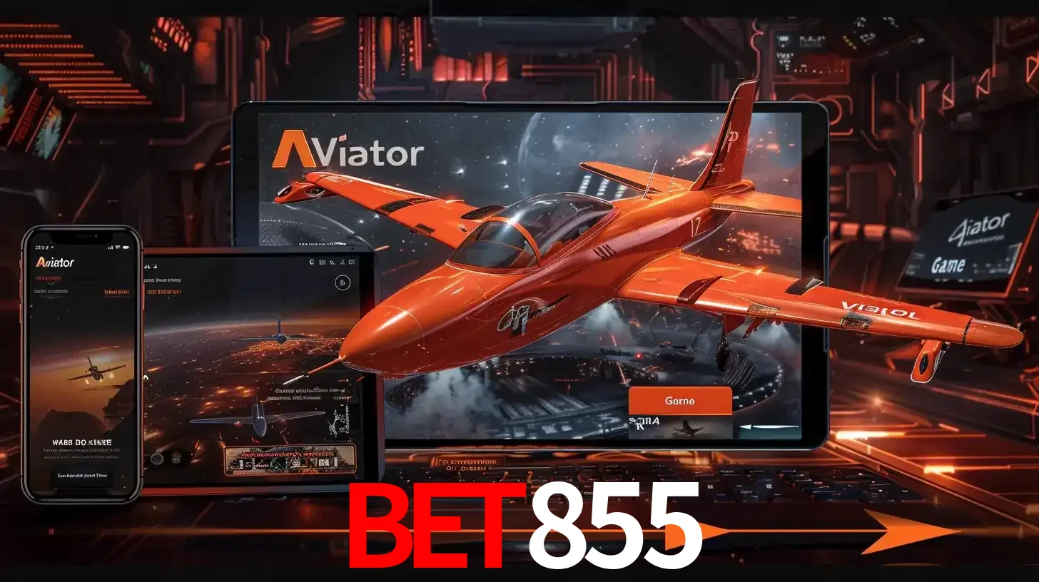 Apresentação tecnológica do jogo Aviator com um avião saindo da tela de um tablet, demonstrando a experiência imersiva em múltiplos dispositivos no BET855.