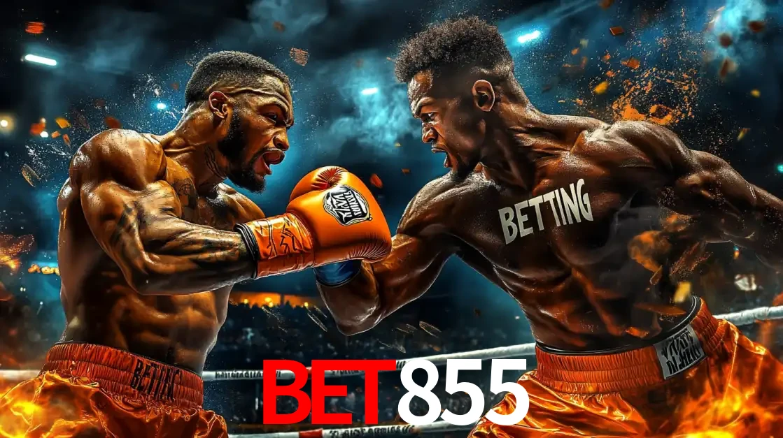 Dois boxeadores em uma luta intensa e explosiva, representando a adrenalina e as oportunidades de apostas em esportes de combate disponíveis na plataforma BET855.