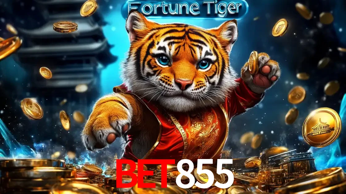 Imagem promocional do jogo de slot Fortune Tiger, com um tigre majestoso em traje tradicional cercado por uma fortuna em moedas de ouro, disponível agora no cassino BET855.
